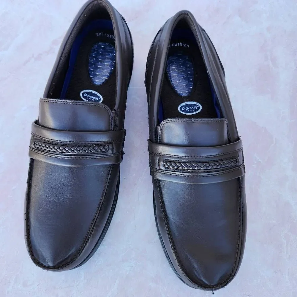 Dr.Scholls men's size 12 gel cushion slip on woven braid shoes 42V 6B brown